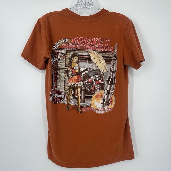 Harley-Davidson T-Shirt Mens Small Orange Ride Rocket Huntsville AL 2012 - Picture 3 of 12
